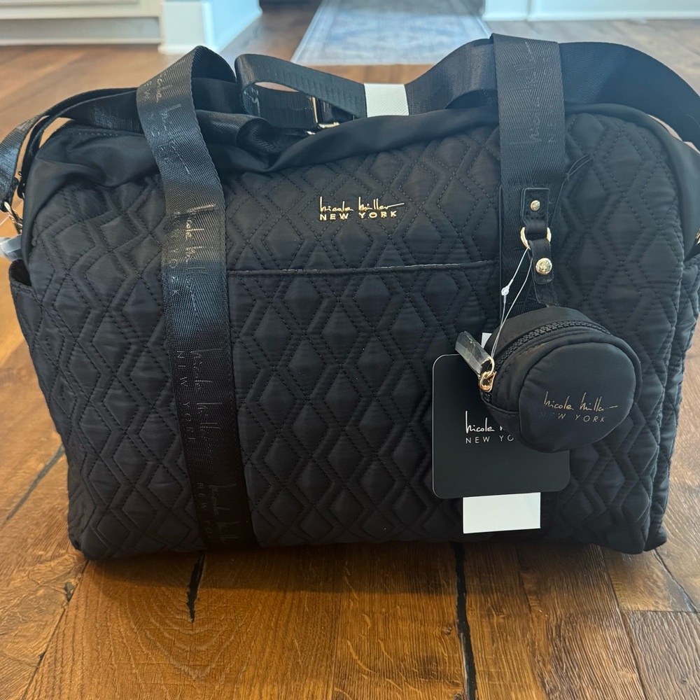 New! Nicole Miller Quilted Black Diaper Duffle Bag